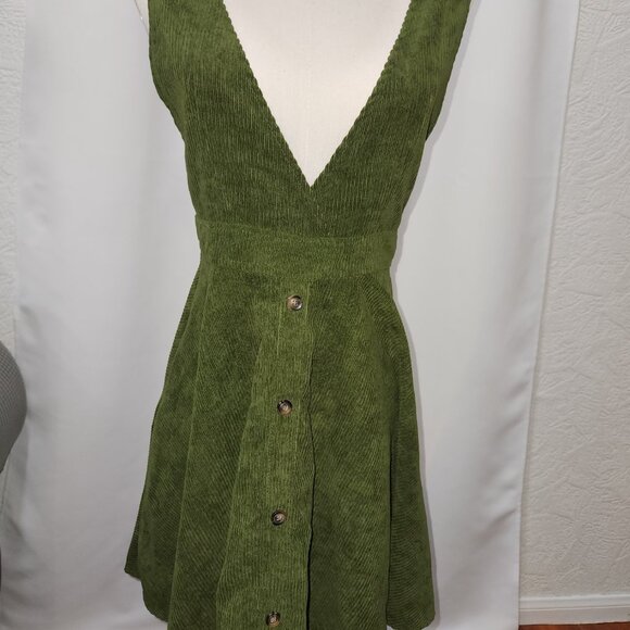 Frille Rose Forest army olive green corduroy mini dress - Picture 4 of 6